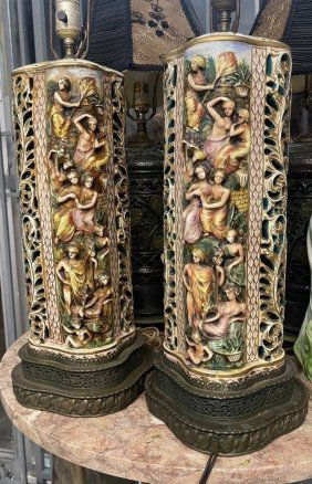 Large Capodimonte Italy Vintage Lamps