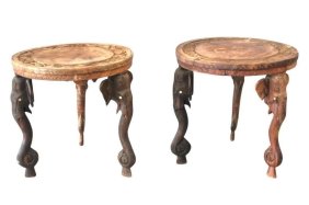 Antique Hand Carved Burmese Elephant Legs Side Tables - 15"