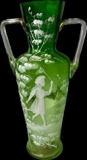 Antique Mary Gregory Enameled Art Glass Vase 12" tall CIRCA: Late 19th Century