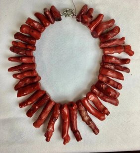 NATURAL RED CORAL (Not dye COLORED) NECKLACE WITH VERY LARGE CORAL Branches 17" long