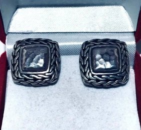 Vintage John Hardy 925 Sterling Silver Palu Stud Earrings Square