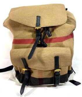 Authentic Burberry Brookdale Backpack Mega Check Canvas Medium Brown