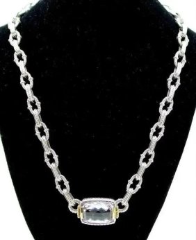 Judith Ripka 925 Sterling Gemstone & 18k YG Diamond Station Enhancer Necklace