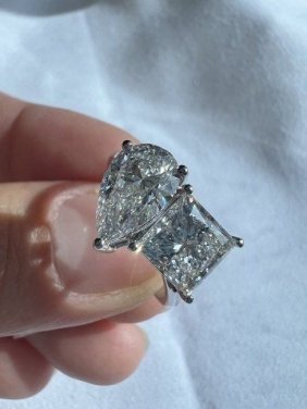Women's Ring TW 3.63 cts G F VS-VS1 Lab Grown Diamond Pear and Princess