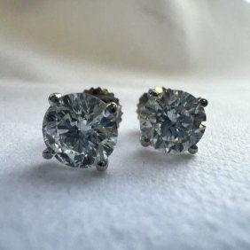 Women's Studs TW 2.05 cts Lab Grown Diamond Round F VS2, w/g 14k