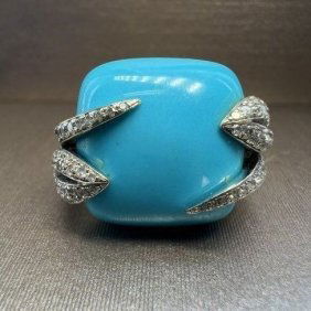 TURQUOISE RING WITH DIAMOND 0.7 CTS GH SI1 WHITE GOLD 18K