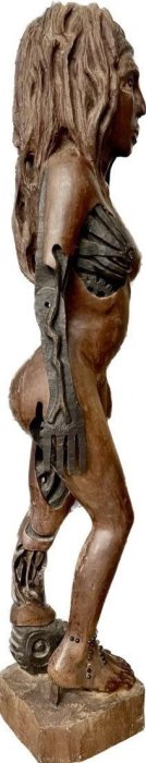 Large Wooden exotic erotic Nude Statue Woman Cyborg signed 28 in tall