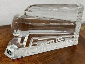 Daum France Crystal Art glass Train locomotive Large Sculpture design by Xavier Froissart 1989