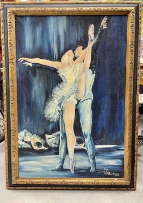 Large Vintage Oil on Canvas Ballet Dancers signed