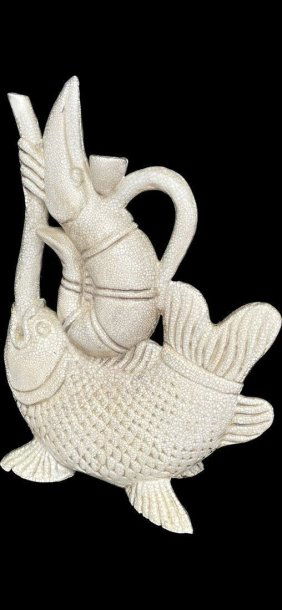 Large Ceramic Vintage Koi Fish Sculpture 17 in. x 12.5 in.