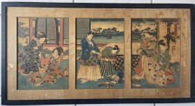 UTAGAWA KUNISADA I (TOYOKUNI III, Japan 1786-1864) large Japanese Woodblock Triptych
