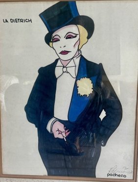 Ferdie Pacheco (1927 - 2017 American) "La Dietrich" Marlene Dietrich Signed 37/500 lithograph