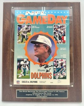 NFL GameDay Don Shula Signed Autograph Full Size Miami Dolphins Display Plaque
