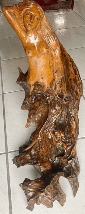 Antique Hand Carved Huanghuali Vietnamese Oriental Heavy Wood Large 22" tall Nude Female Sculpture