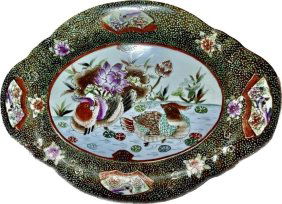 SATSUMA Japan Huge Vintage Hand-Painted Porcelain PLATTER  20" x 14.5"