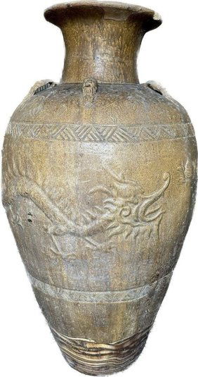 MONUMENTAL FLOOR VASE Heavy Antique Chinese X-Large Martaban Jar Museum Quality