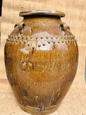 Large 22 inches CHINESE GLAZED MARTABAN STORAGE JAR 13th-15th Century