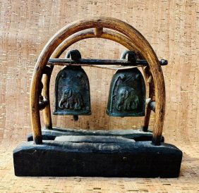Antique Buddhist Temple Bell With Elephants from Vietnam