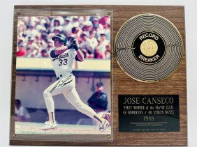JOSE CANSECO FIRST MEMBER OF THE 40/40 CLUB 1988 AUTOGRAPHED PHOTO  PLAQUE