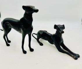 Pair of Bronze Greyhound Figurines