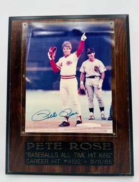 PETE ROSE AUTOGRAPHED PHOTO  ‘Baseball All Time Hit King’ Display Plaque