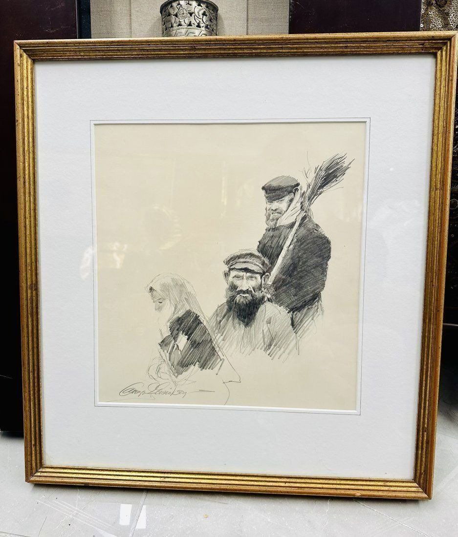 Original Pencil Drawing European Portrait Signed (1 of 4)