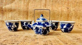 Antique Chinese Miniature Blue & White Porcelain Tea Set