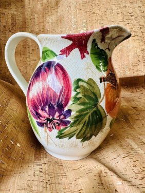 ITALIAN HAND-PAINTED CERAMIC PITCHER  MARKED