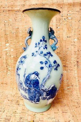 Antique Chinese Pate Sur Pate Celadon Vase