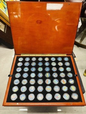 56 Colorized State Quarters Collection in Wood Box w/ COA