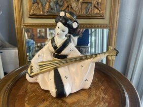 Vintage Porcelain Figurine Japanese Female playing musical instrument