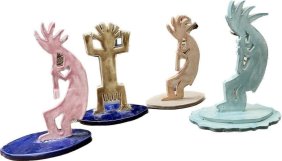 4 Kokopelli PORCELAIN  Dancers  Musicians 8.5" tall SIGNED