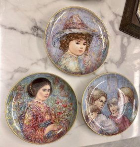 Edna Hibel Plotkin plates 24K hand painted 3 plates W. Germany
