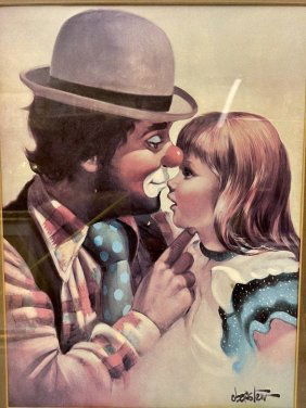 Chuck Oberstein (American 1935 - 2002) clown and a girl painting Print