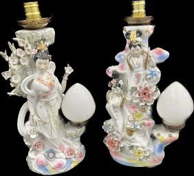 Beautiful Chinese vintage Pair of porcelain Lamps