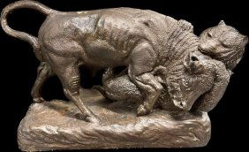 Vintage Bull and Bear fighting 12 x 8 inches heavy Resin bronze colored
