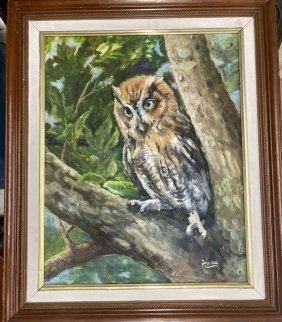 Oil on canvas Painting  Owl signed HENA