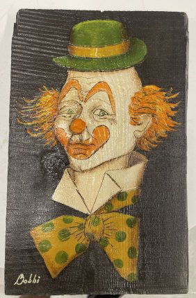 Oil on board Painting Clown signed Bobbi