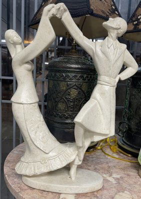 D. FISHER STATUE MAN & WOMAN DANCERS Large CERAMIC Statue 19" HIGH