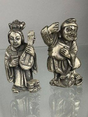 SILVERED BRONZE  2 heavy figurines    MARKED PELTRO ITALY