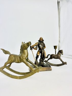 Lot of 3 Metal Pirate and Rocking Horses Bronze Color