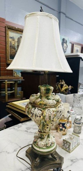 LARGE ITALIAN CAPODIMONTE FIGURAL PORCELAIN TABLE LAMP