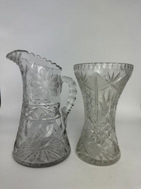 Vintage American large Cut Crystal Water Pitcher and Vase