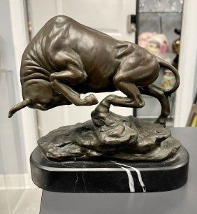 PROSPER LECOURTIER French BRONZE SCULPTURE Bull SIGNED