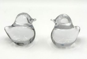 Daum France Crystal Glass pair Sparrow Figurines