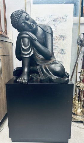 LARGE ANTIQUE  HEAVY Resin BUDDHA STATUE 22 tall