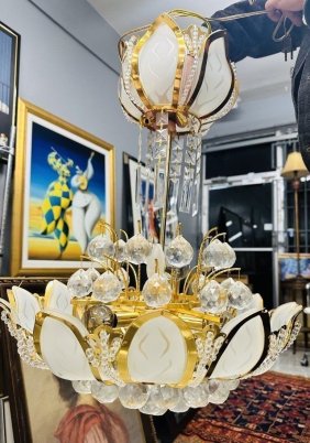 Vintage Crystal CEILING Chandelier Lamp 24 H  x  20 WIDE  inches