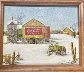 Vintage Oil on Canvas drink Coka- Cola 5 Cent in bottles  By R. Smith