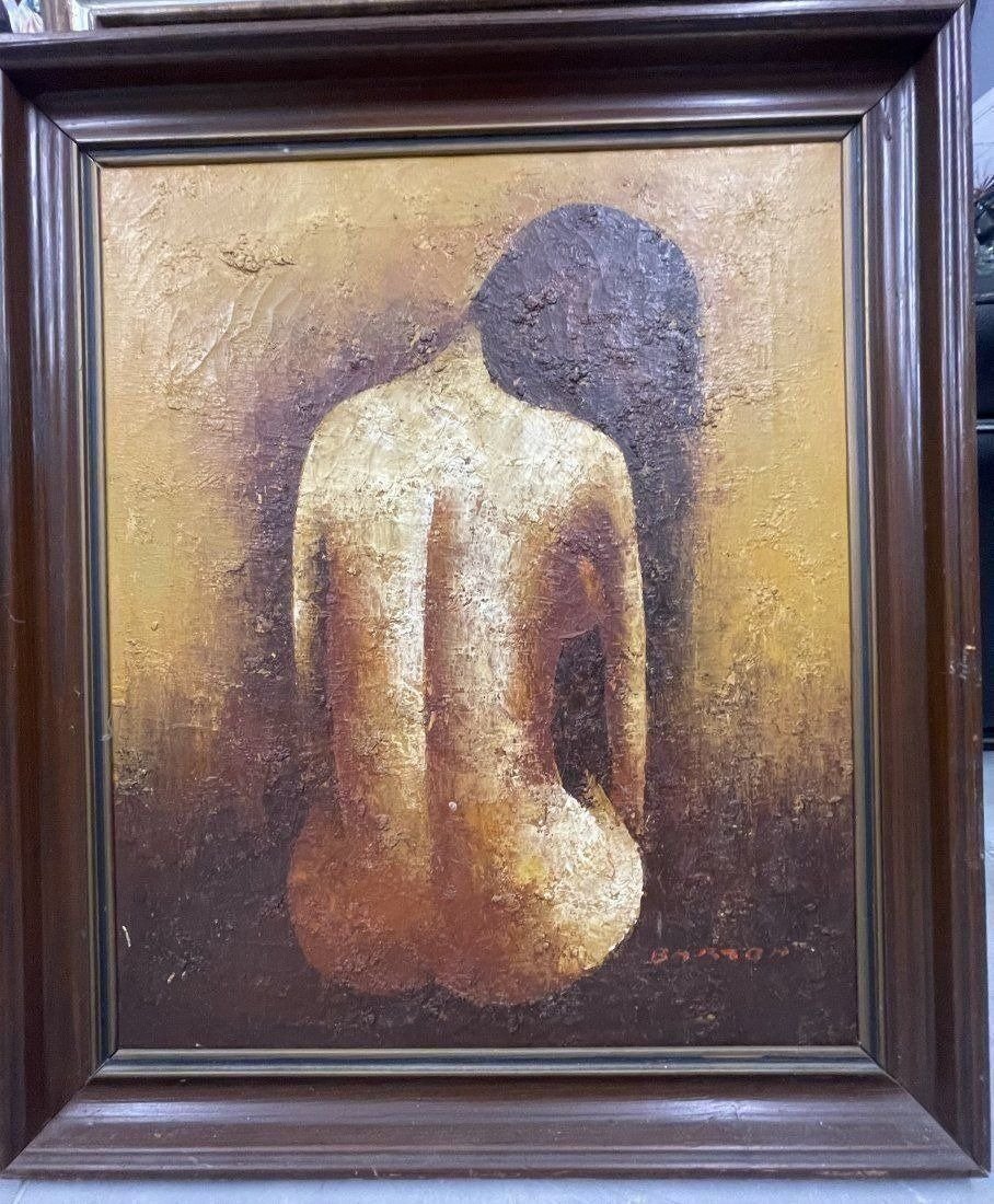 Edward Barton (American, 1936-2012) "Seated Female Nude" oil on canvas signed lower right "BARTON": Edward Barton (American, 1936-2012) "Seated Female Nude" oil on canvas, signed lower right "BARTON". , measures 29” x 24” inches including frame , in excellent condition.