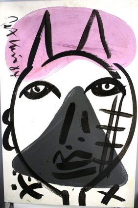 Peter Keil Oil on Board Cat-Woman Painting 36.5X24"